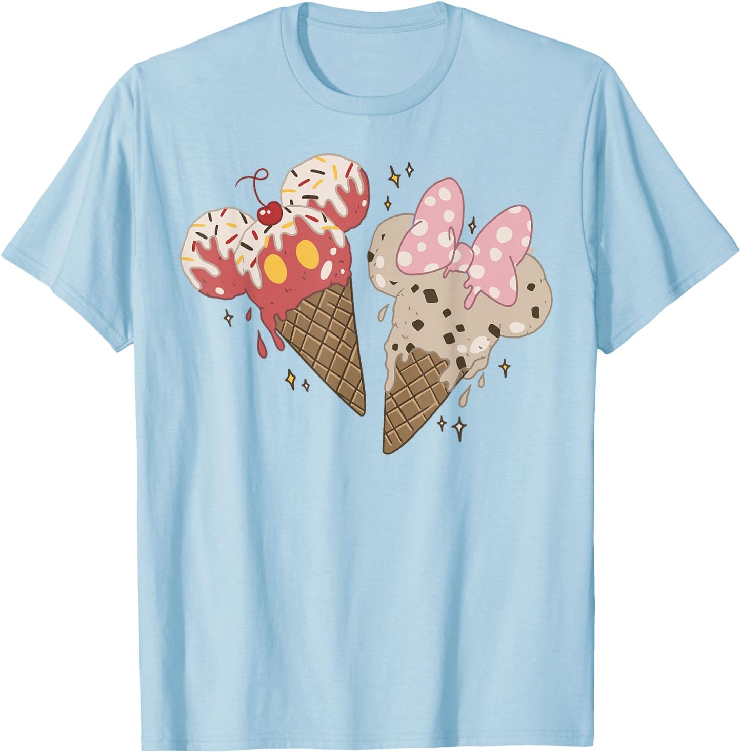Disney Mickey And Friends Mickey & Minnie Ice Cream Cones Short Sleeve T-Shirt - T-Shirt | Light Blue
