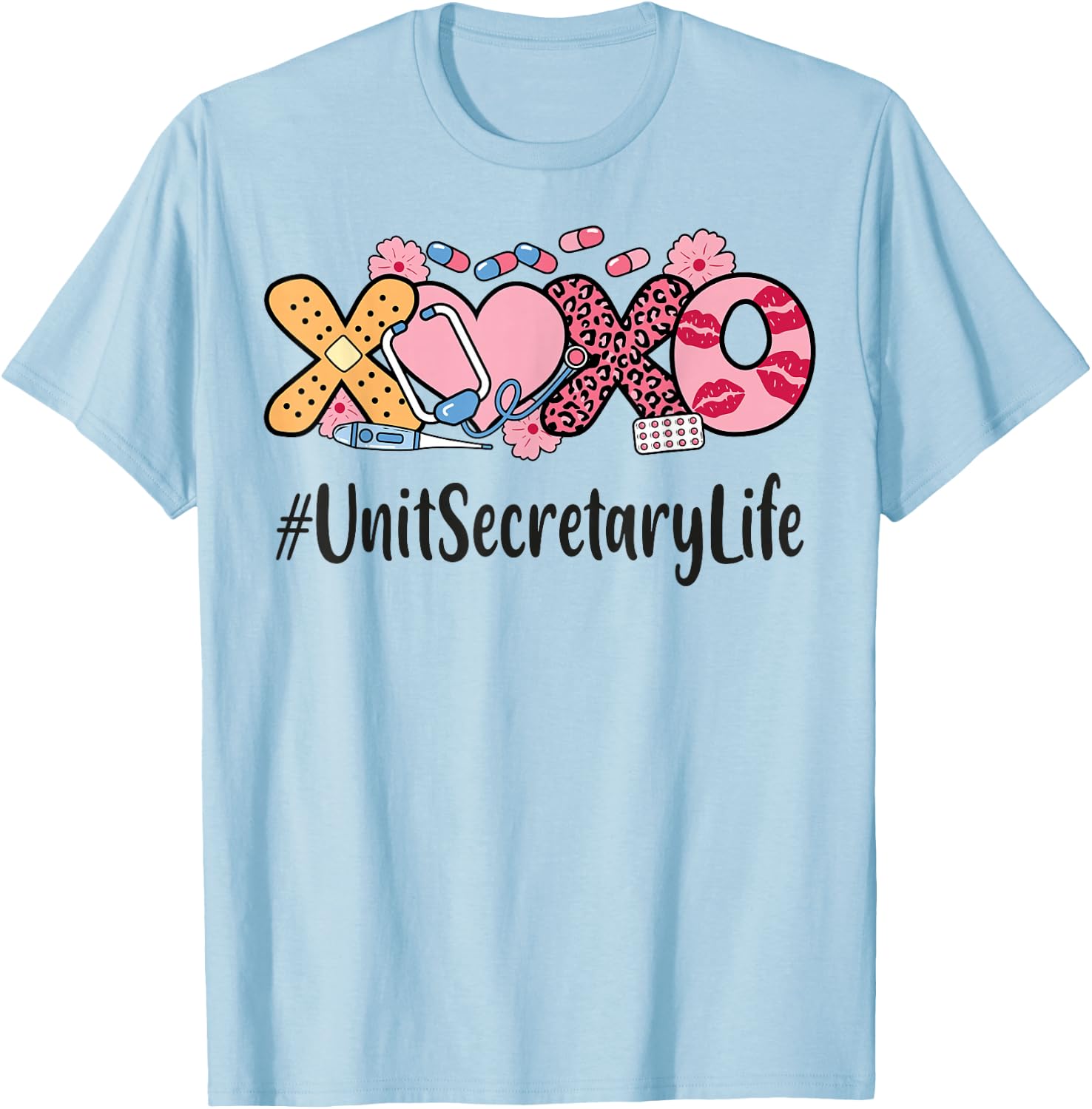 Unit Secretary Valentines Day Women Stethoscope Appreciation T-Shirt - T-Shirt | Light Blue