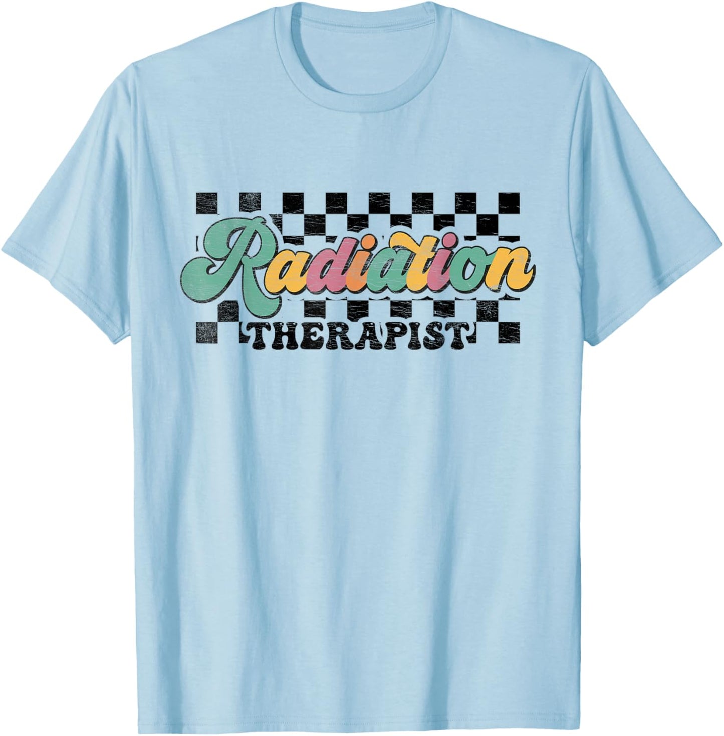Retro Checkered Radiation Therapist Squad Oncology Nurse T-Shirt - T-Shirt | Light Blue