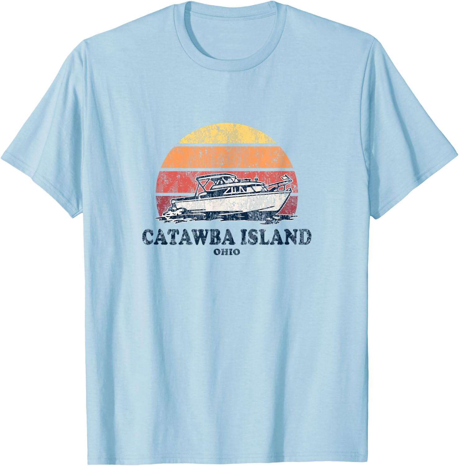 Catawba Island OH Vintage Boating 70s Retro Boat Design T-Shirt - T-Shirt | Light Blue