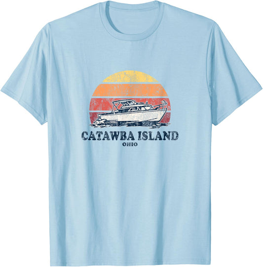 Catawba Island OH Vintage Boating 70s Retro Boat Design T-Shirt - T-Shirt | Light Blue