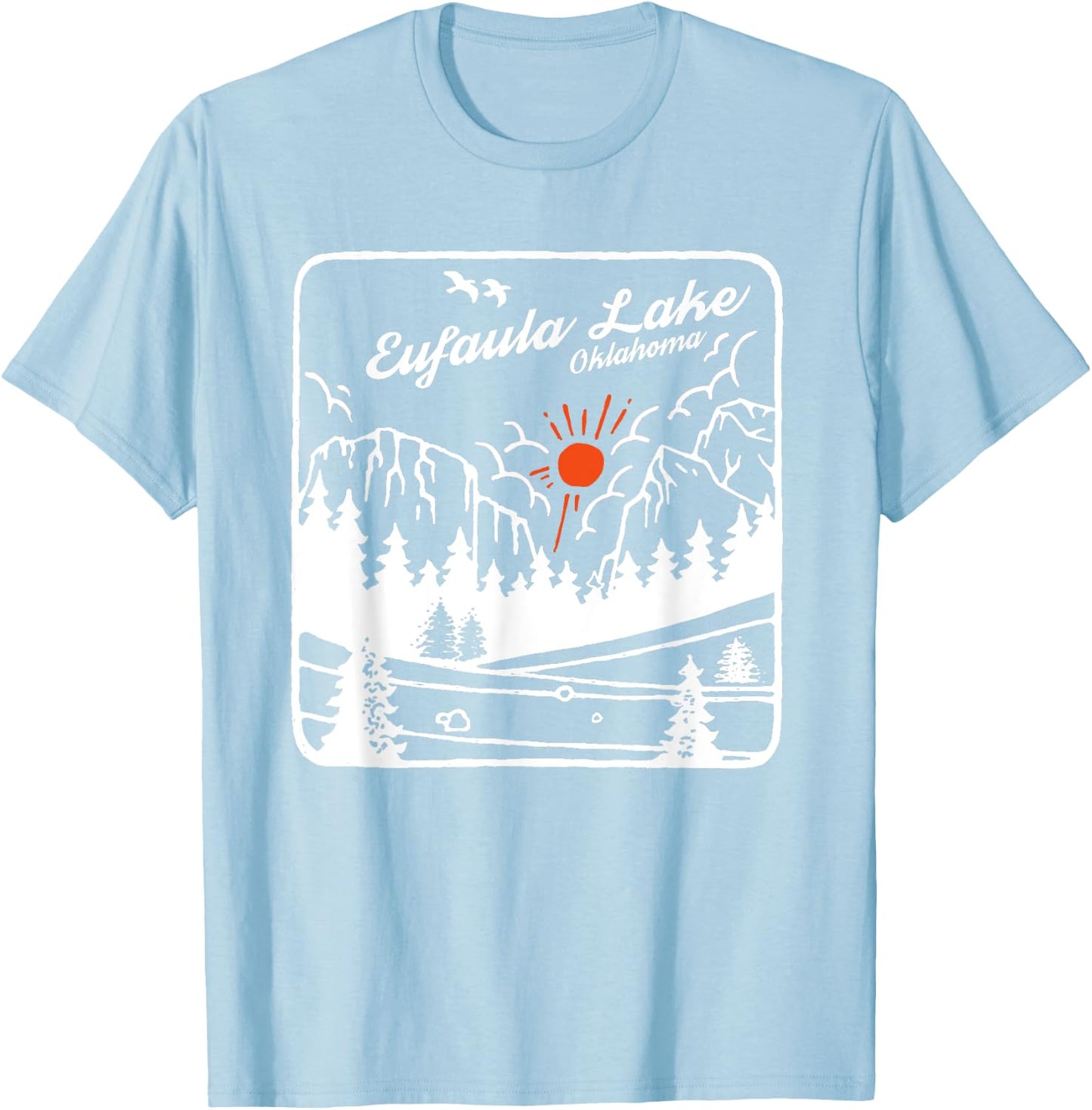 Eufaula Lake Souvenir Fishing Vintage OK Map Gifts Oklahoma T-Shirt - T-Shirt | Light Blue