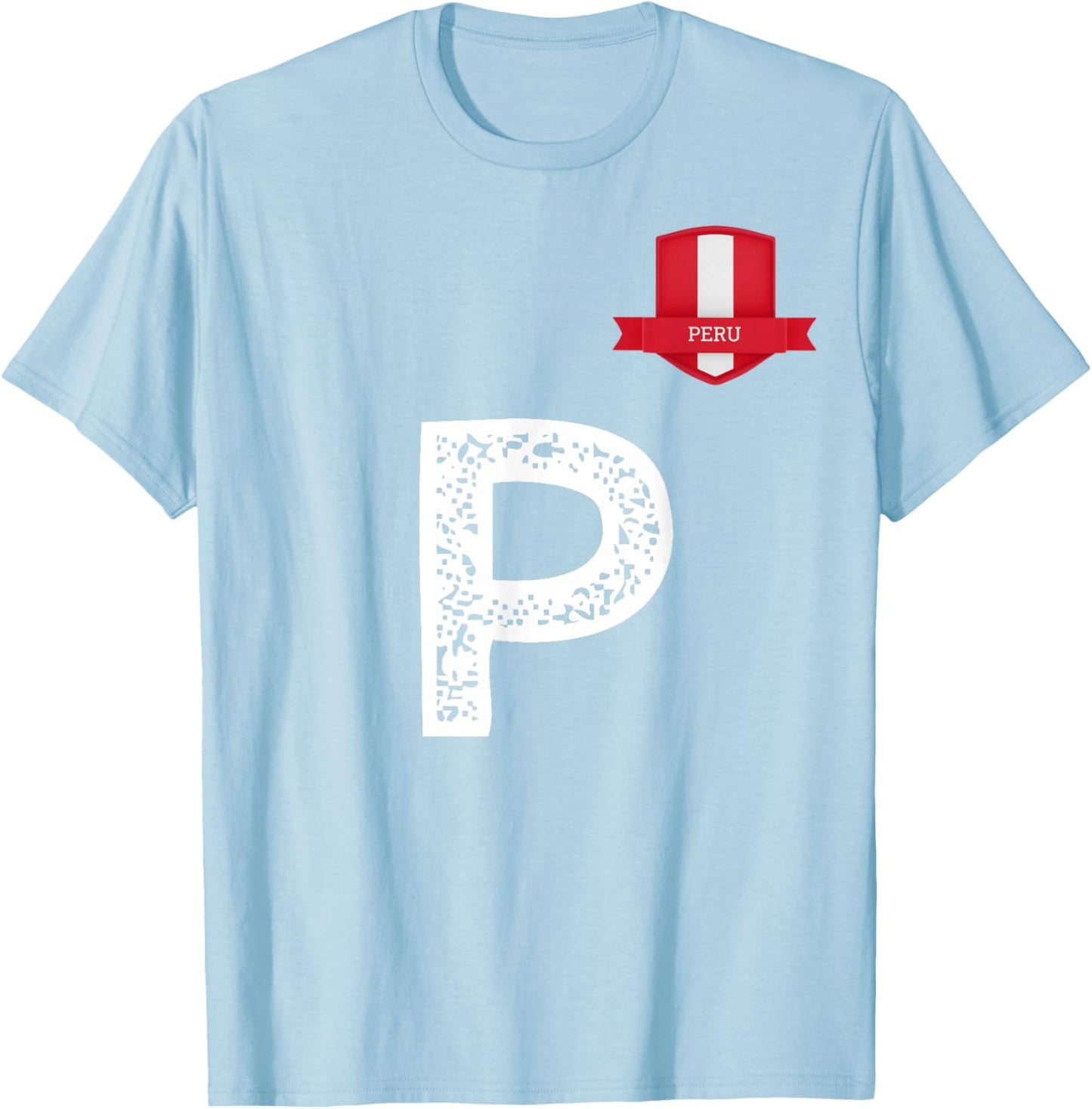 Peru Human Flag Letter P Peru T-Shirt - T-Shirt | Light Blue