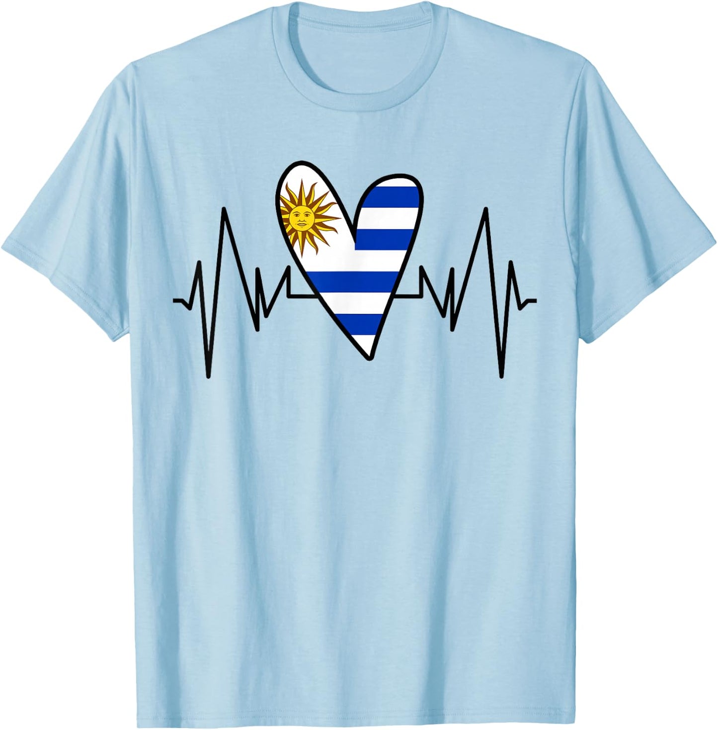 Uruguayan Flag Heartbeat EKG Heart T-Shirt - T-Shirt | Light Blue