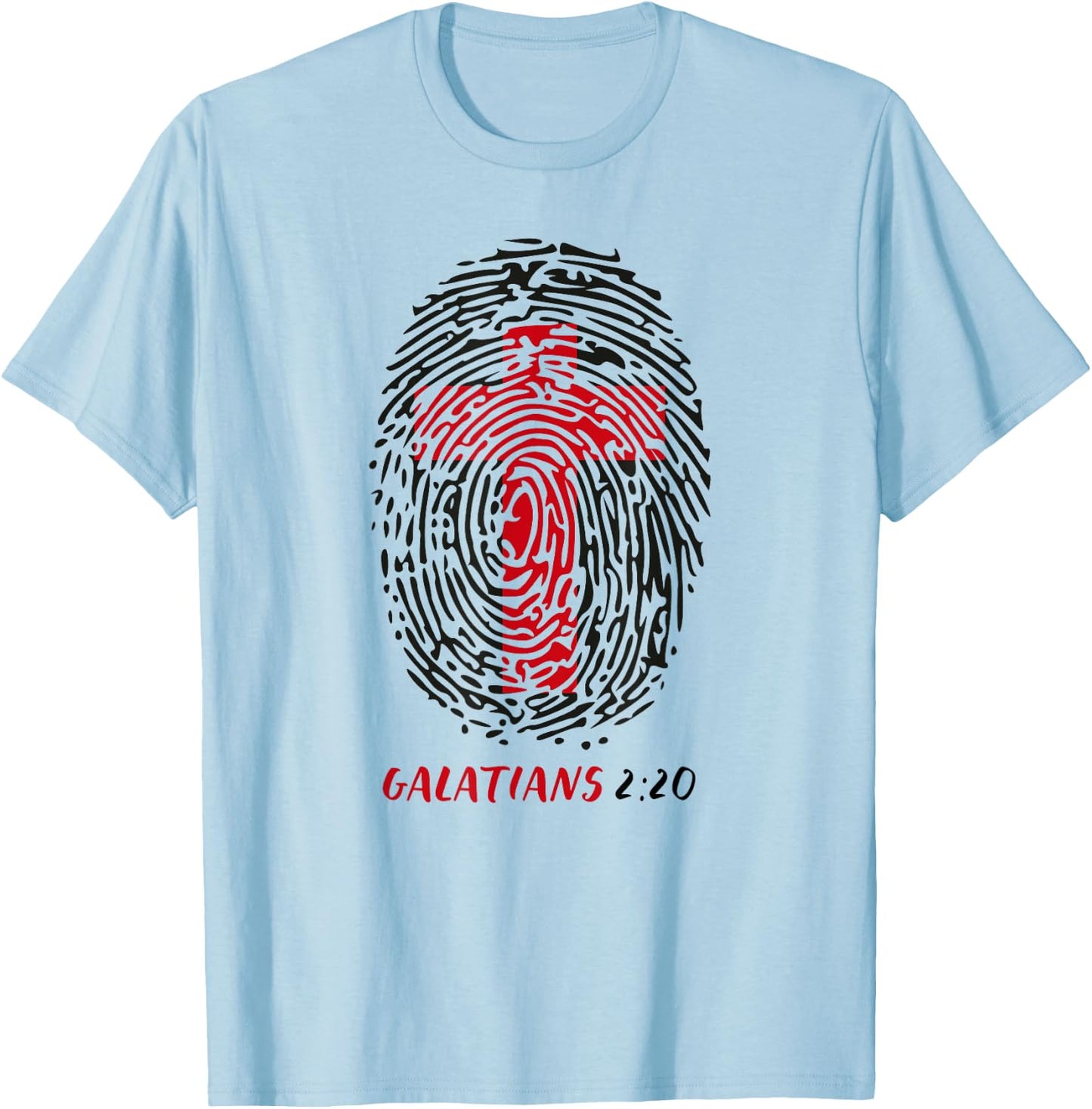 Galatians 2:20 - My Identity in Christ Cross in Thumbprint T-Shirt - T-Shirt | Light Blue