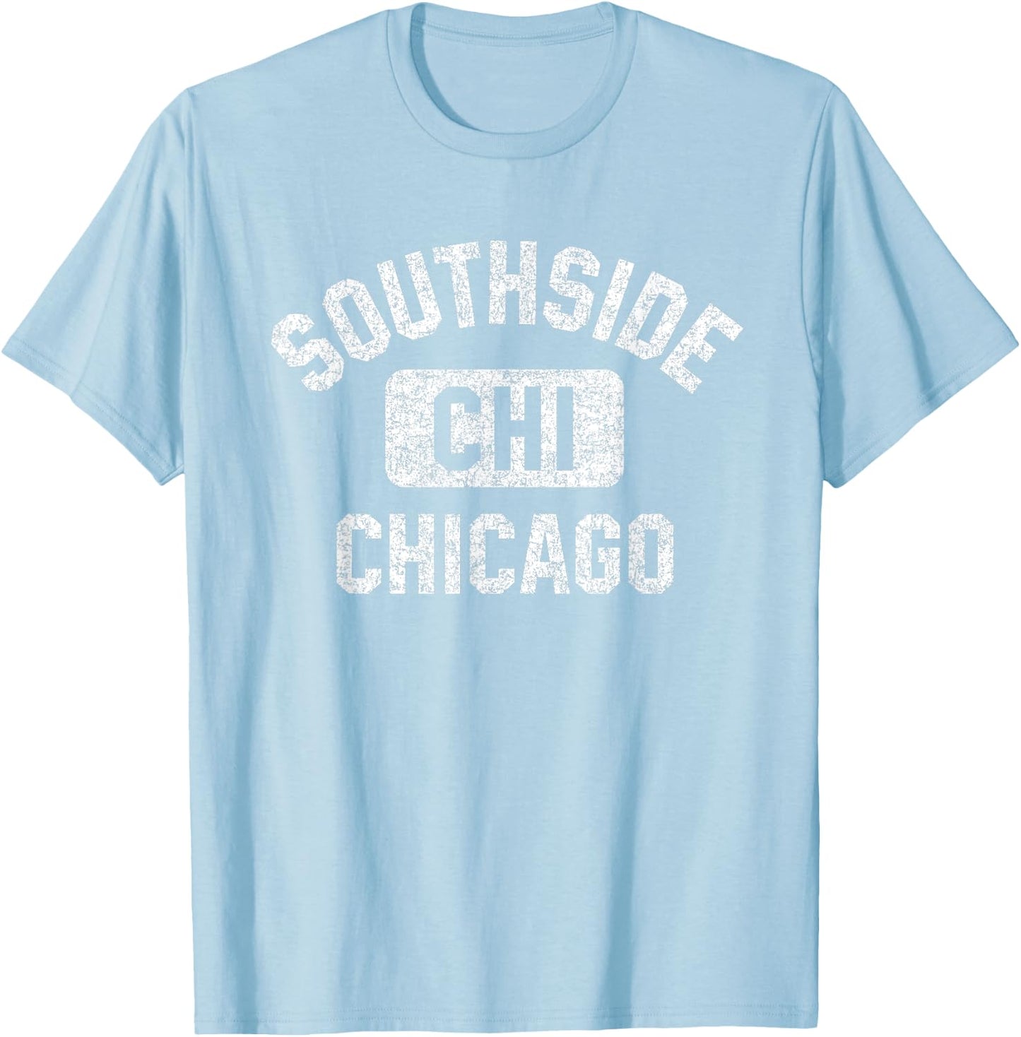 Southside Chicago Gym Style Distressed Print T-Shirt - T-Shirt | Light Blue