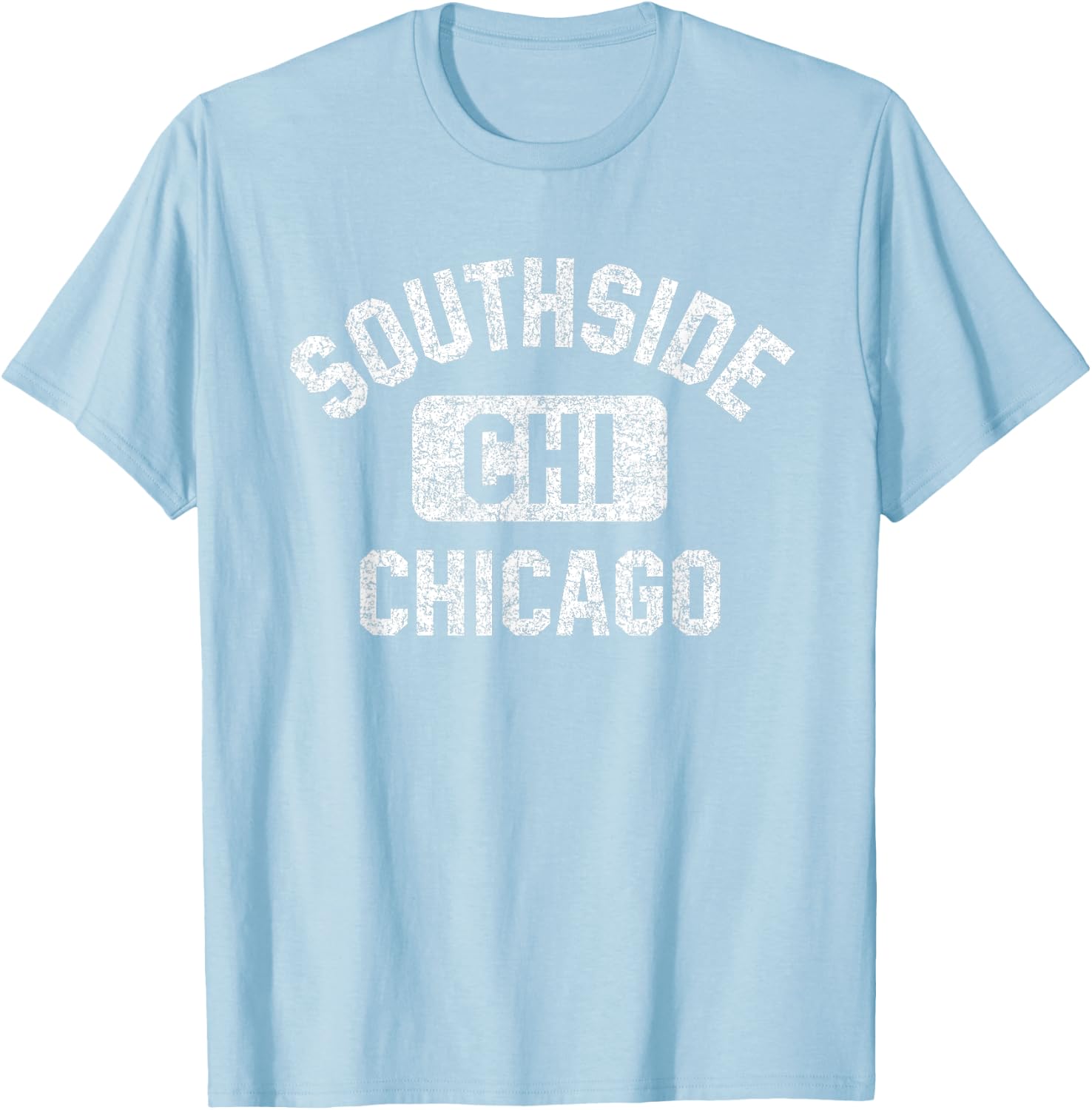 Southside Chicago Gym Style Distressed Print T-Shirt - T-Shirt | Light Blue