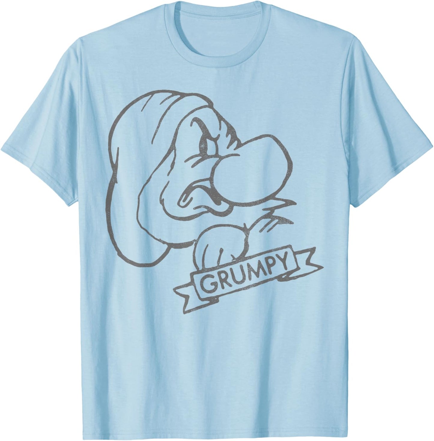 Disney Snow White Grumpy Line Art Big Face T-Shirt - T-Shirt | Light Blue
