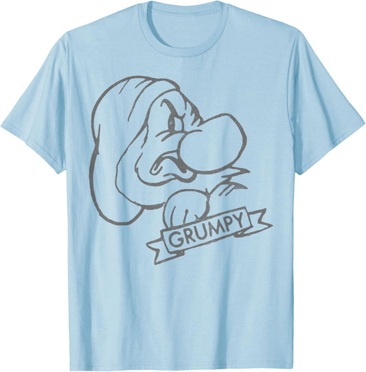 Disney Snow White Grumpy Line Art Big Face T-Shirt - T-Shirt | Light Blue