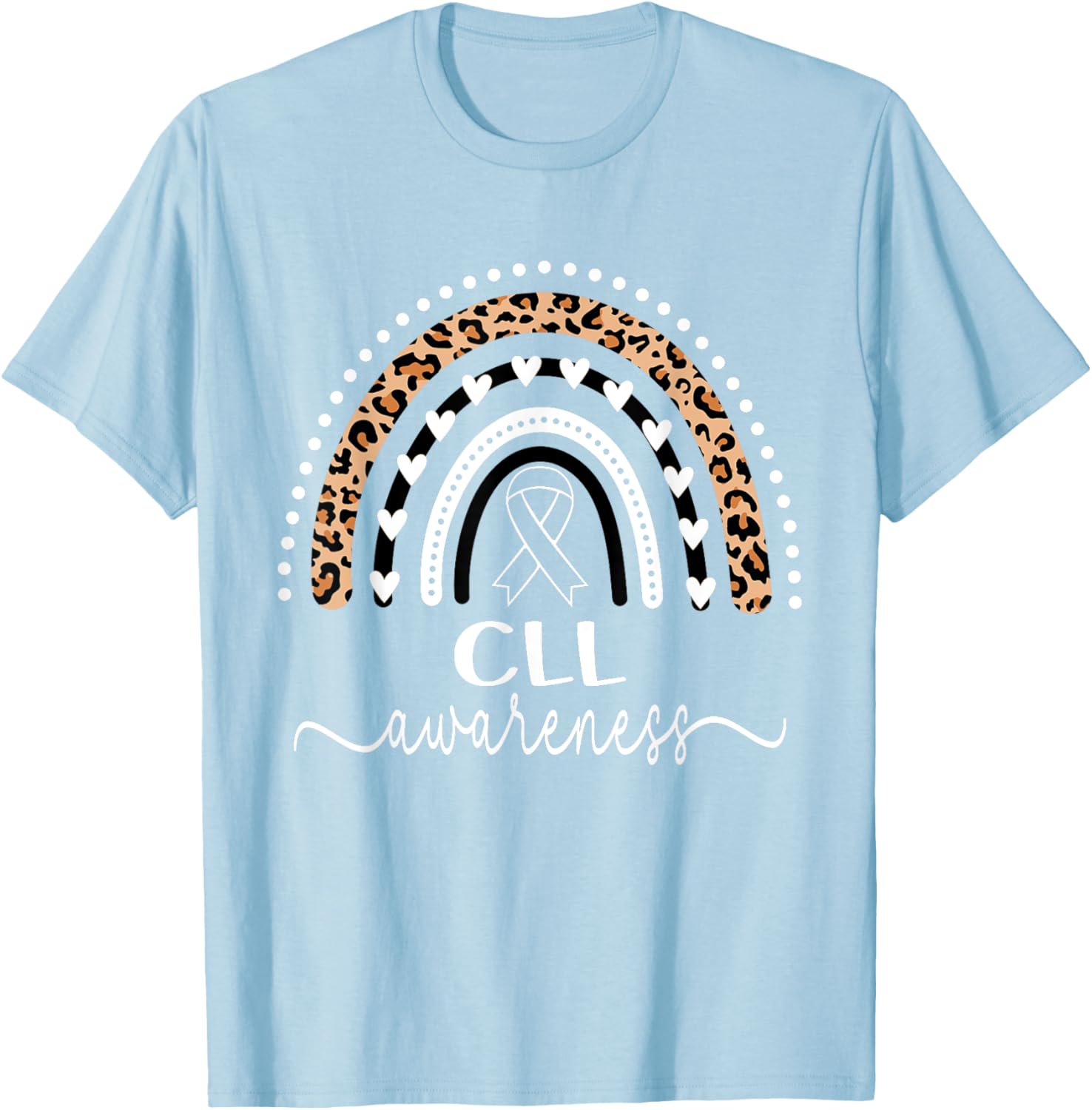 Leukemia CLL Awareness Wear Orange Leopard Rainbow T-Shirt - T-Shirt | Light Blue