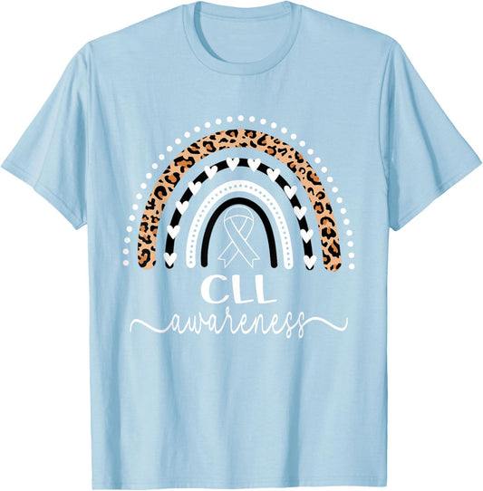 Leukemia CLL Awareness Wear Orange Leopard Rainbow T-Shirt - T-Shirt | Light Blue