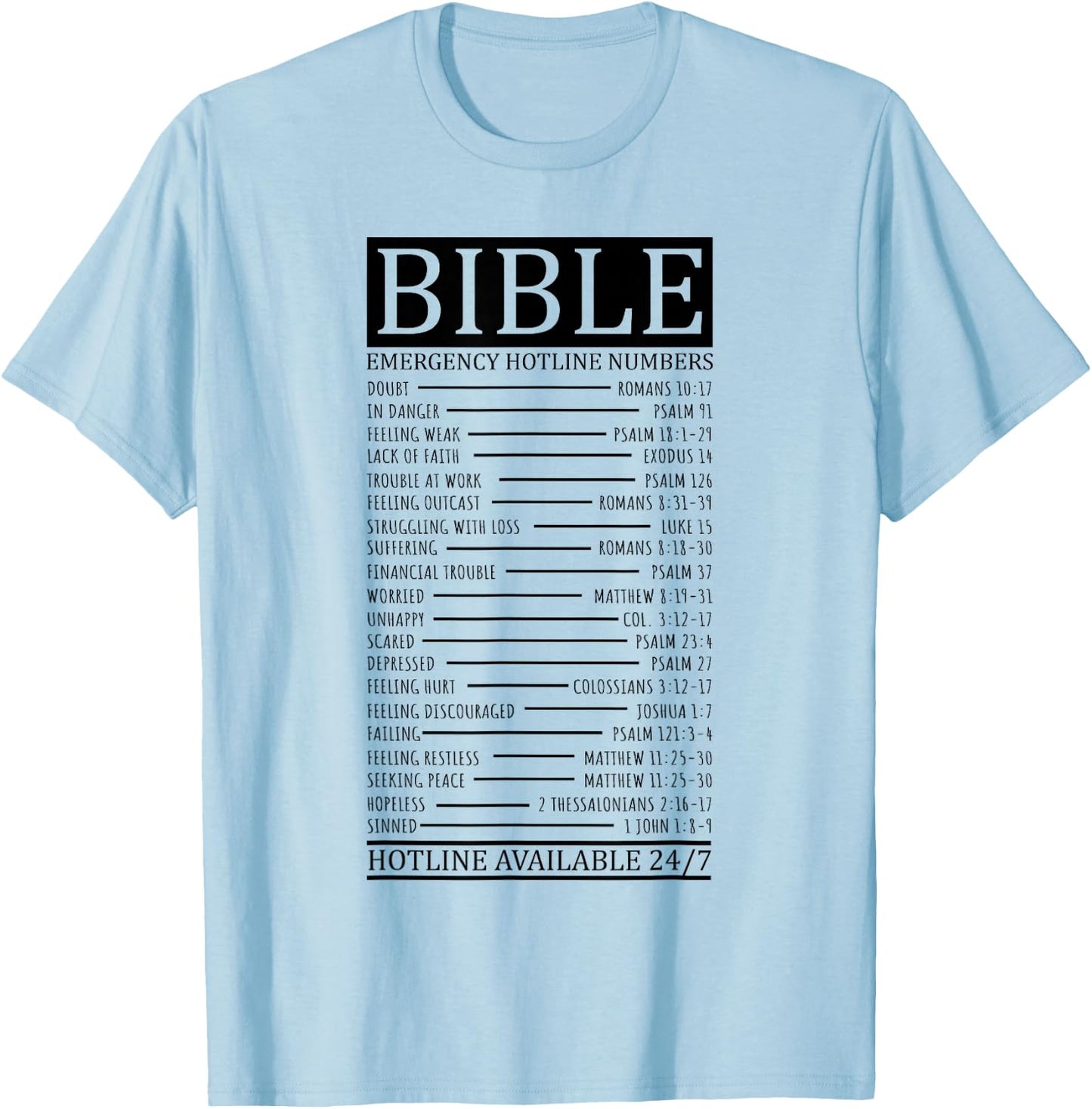 Bible Emergency Hotline Numbers | Christian T-Shirt - T-Shirt | Light Blue