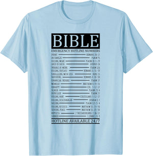 Bible Emergency Hotline Numbers | Christian T-Shirt - T-Shirt | Light Blue