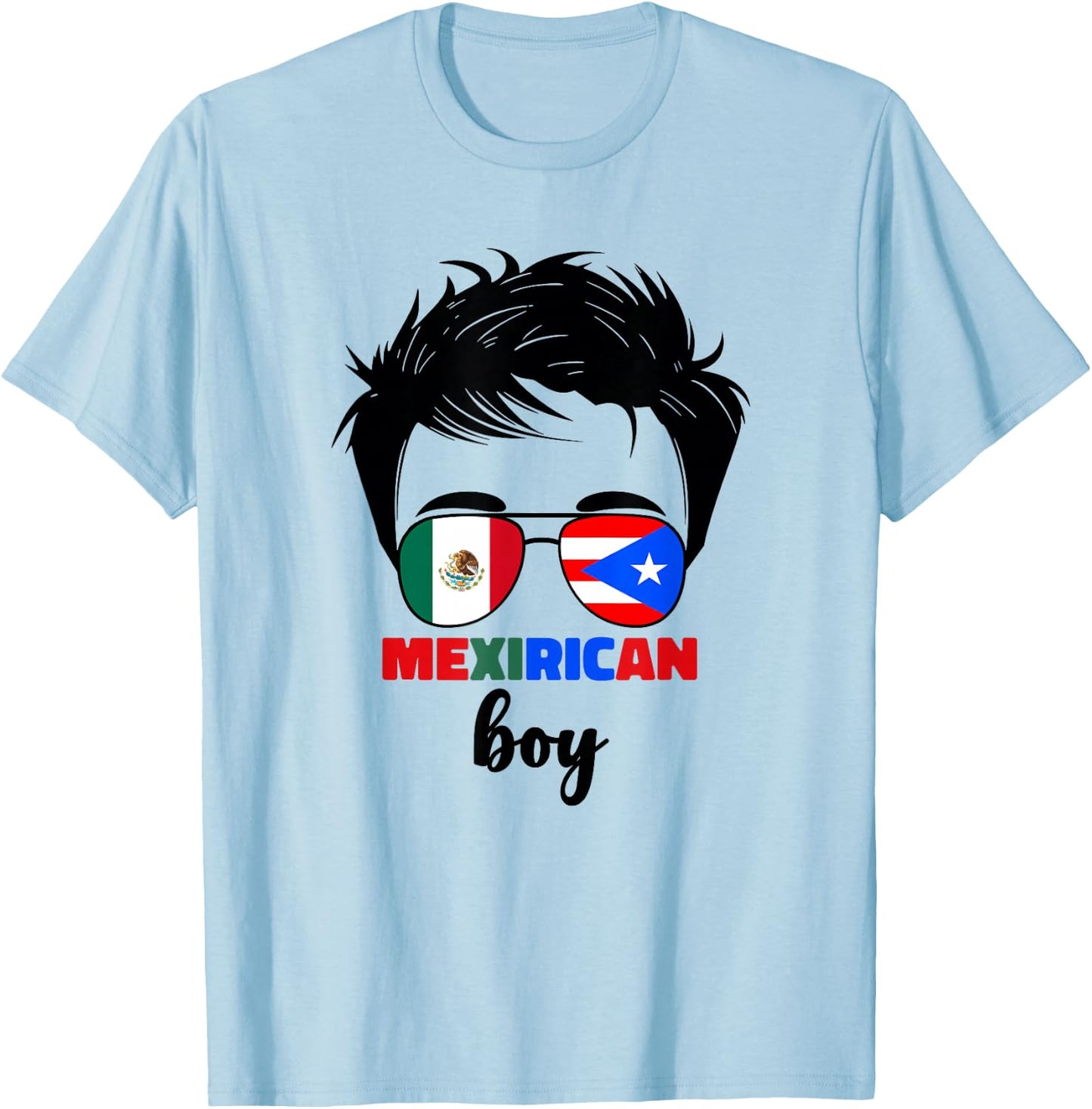 Mexirican Boys Kids Half Mexican And Puerto Rican Rico Flag T-Shirt - T-Shirt | Light Blue