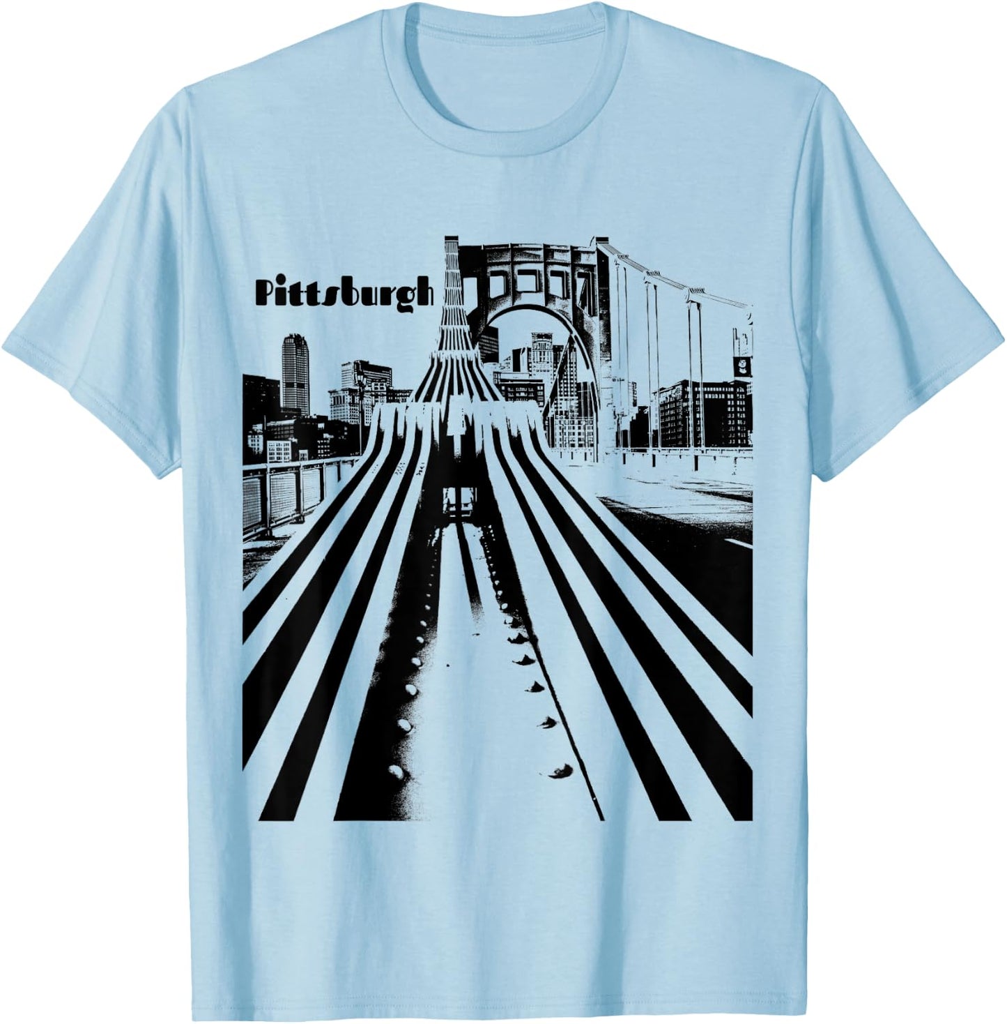 Pittsburgh City Skyline Bridge Steel City Pennsylvania 412 T-Shirt - T-Shirt | Light Blue
