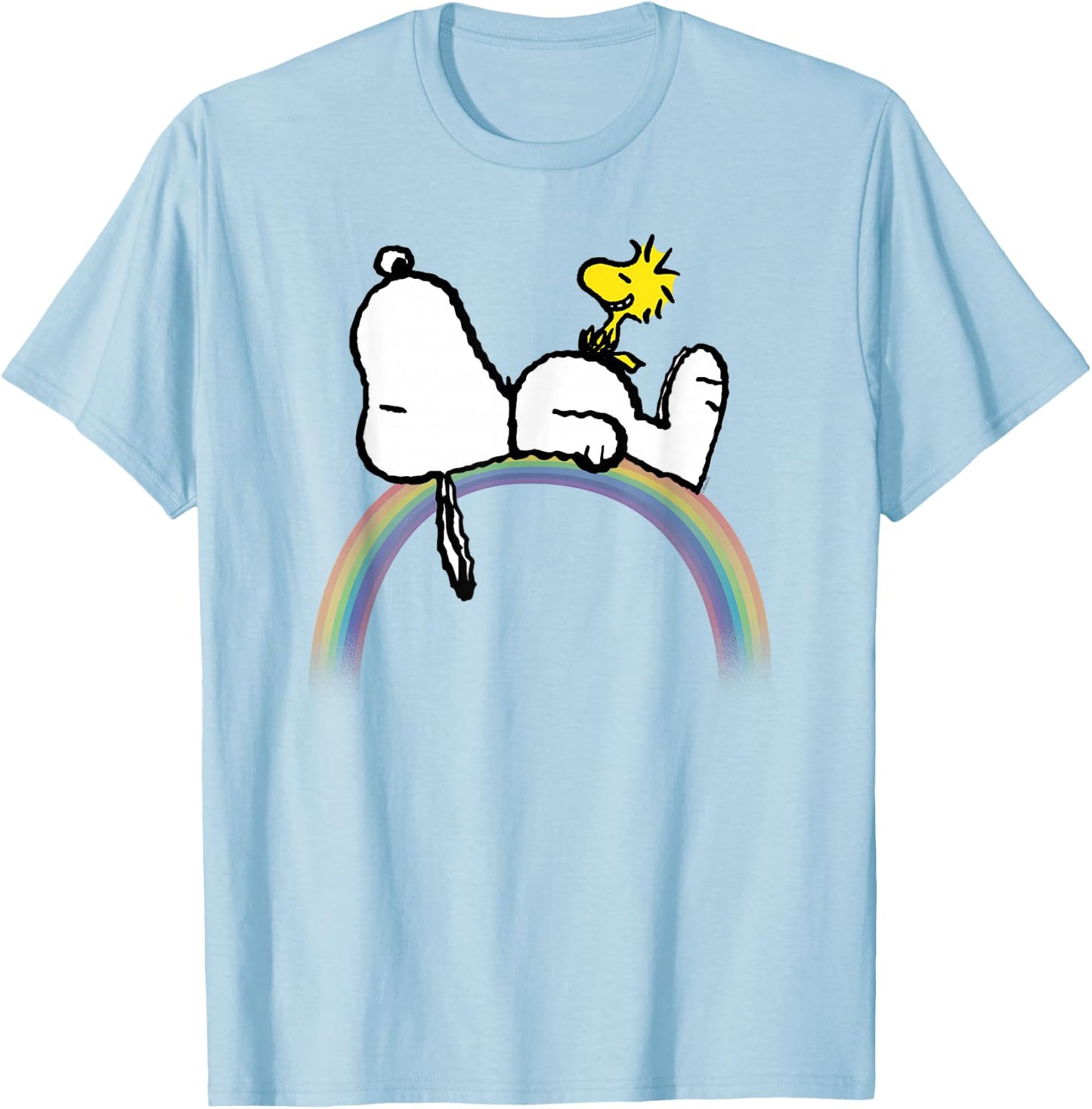 Peanuts Snoopy Woodstock Rainbow T-Shirt - T-Shirt | Light Blue