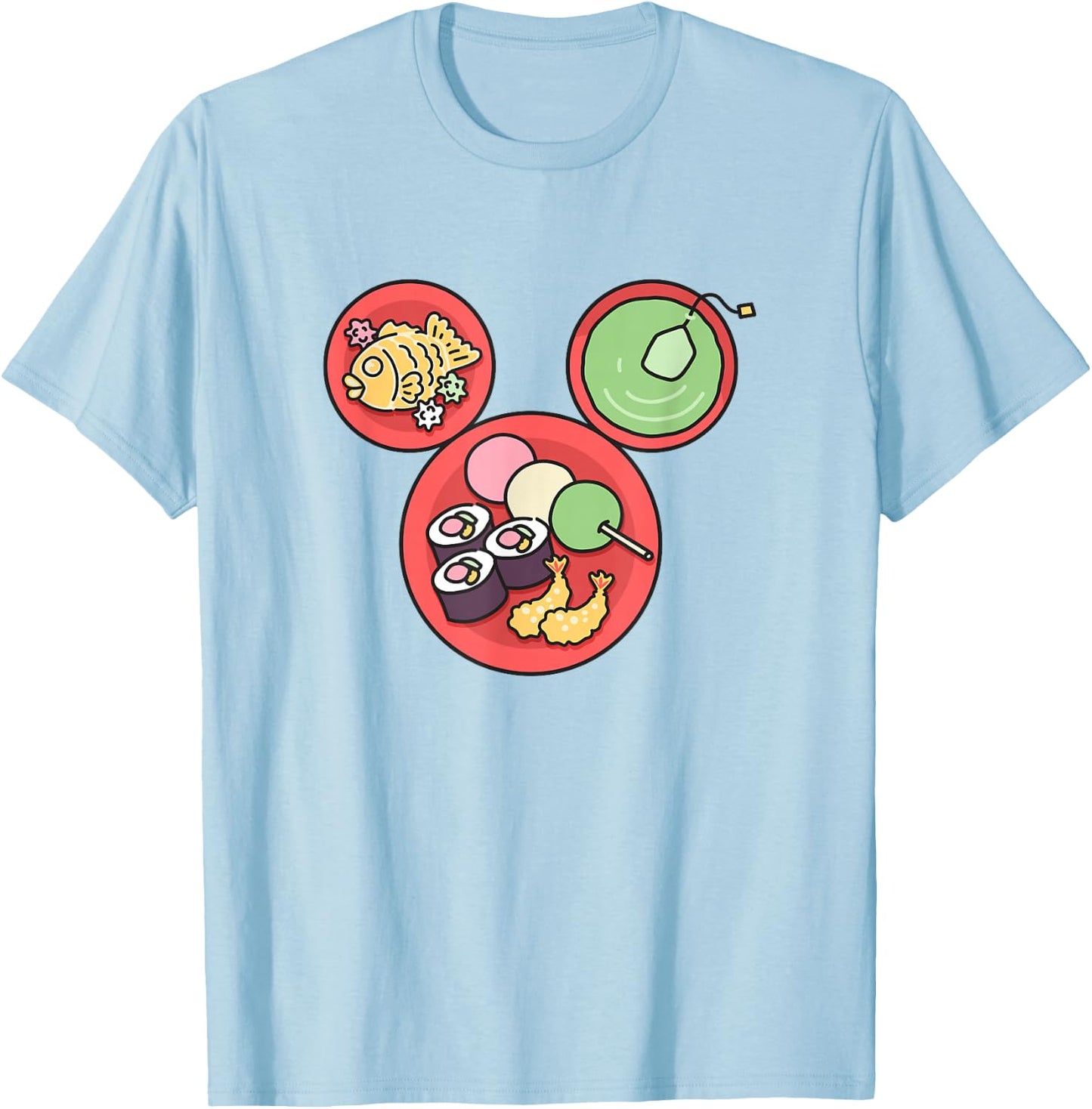 Disney Mickey and Friends Japanese Food Plates Mickey Ears T-Shirt - T-Shirt | Light Blue