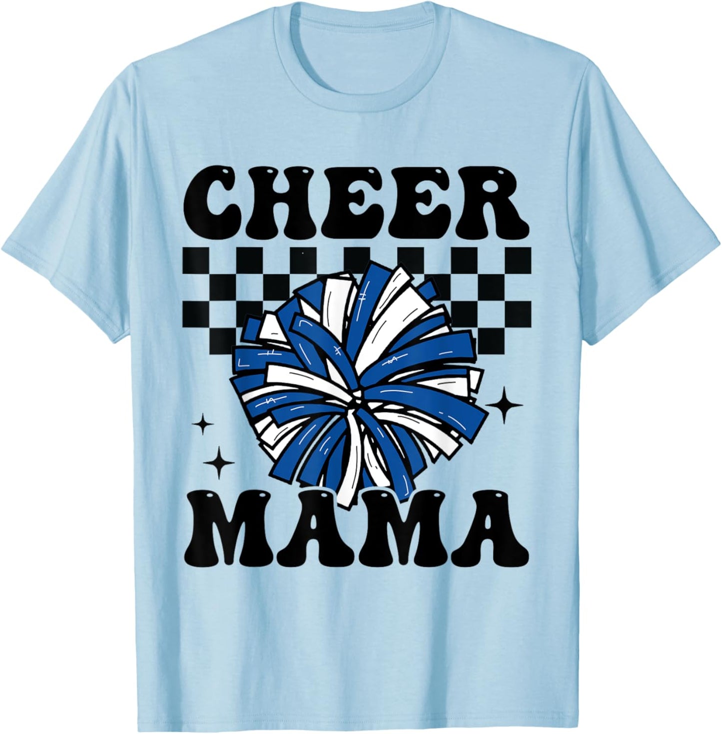 Cheer Mama Checkered Retro Cheerleader Cheerleading Mom Blue T-Shirt - T-Shirt | Light Blue