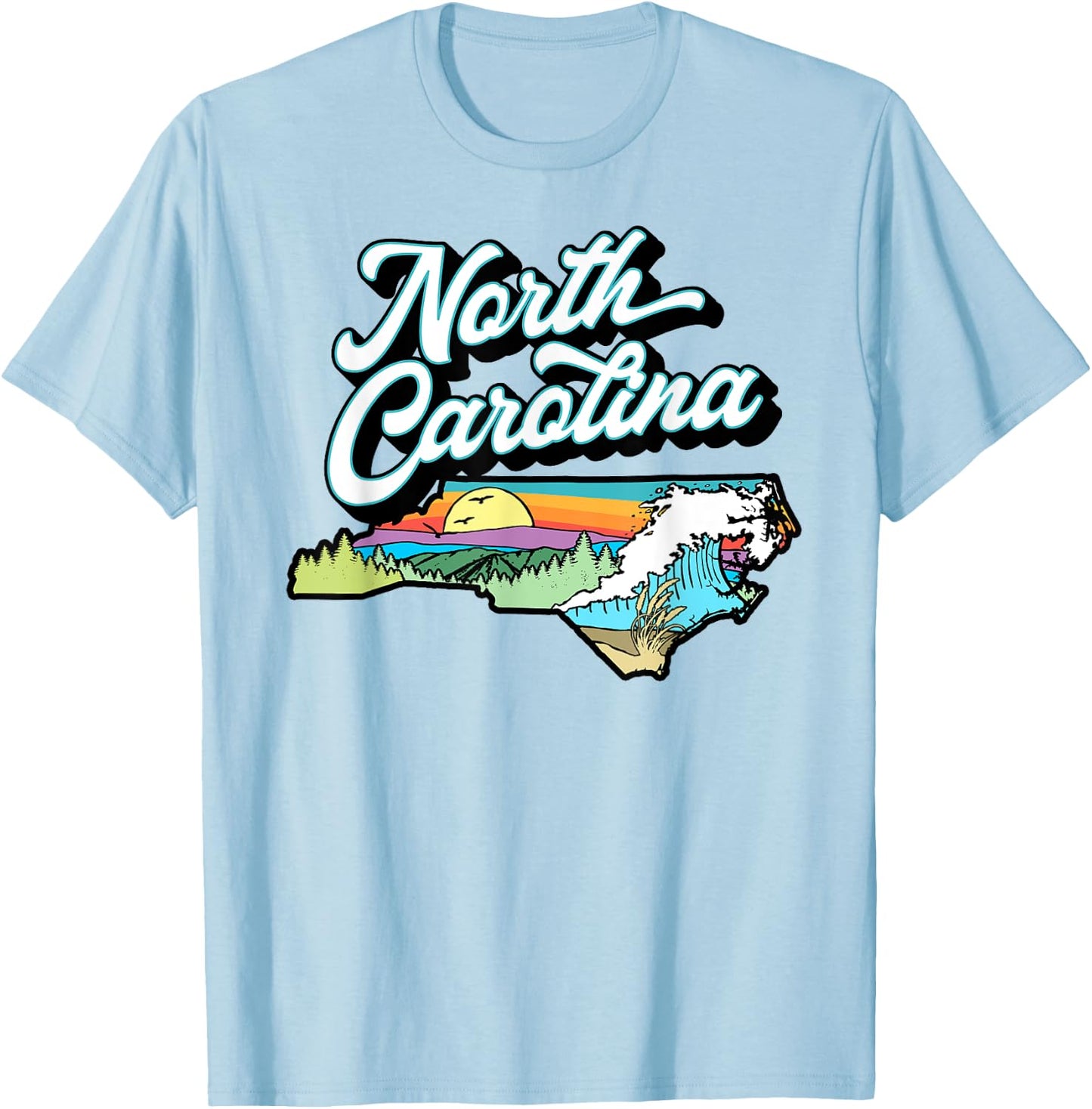 North Carolina Vintage Nature Lover Mountains & Beach Retro Women Kids T-Shirt - T-Shirt | Light Blue
