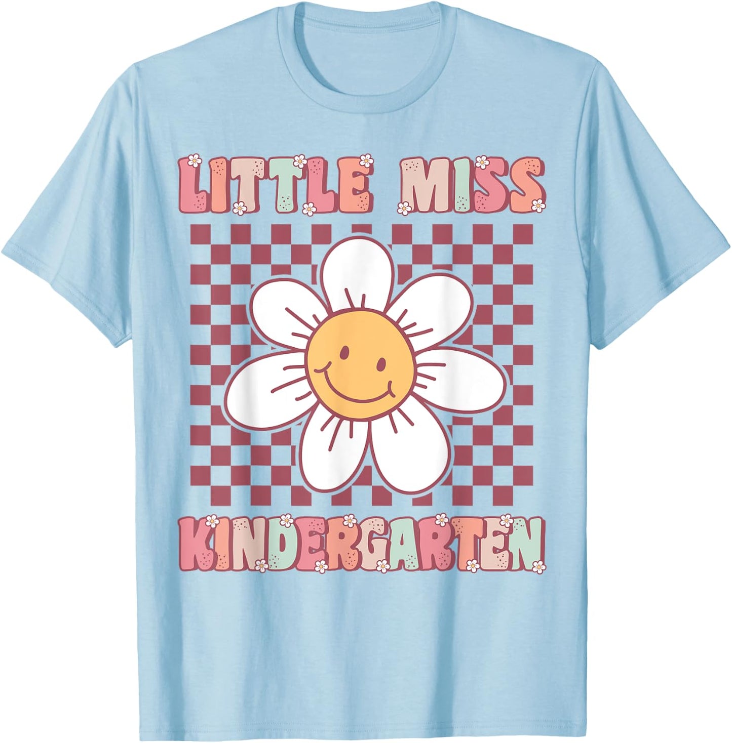 Little Miss Kindergarten Cute Groovy First Day of School T-Shirt - T-Shirt | Light Blue