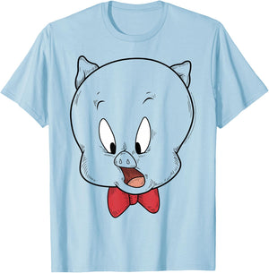 Looney Tunes Porky Pig Face Line Art T-Shirt - T-Shirt | Light Blue