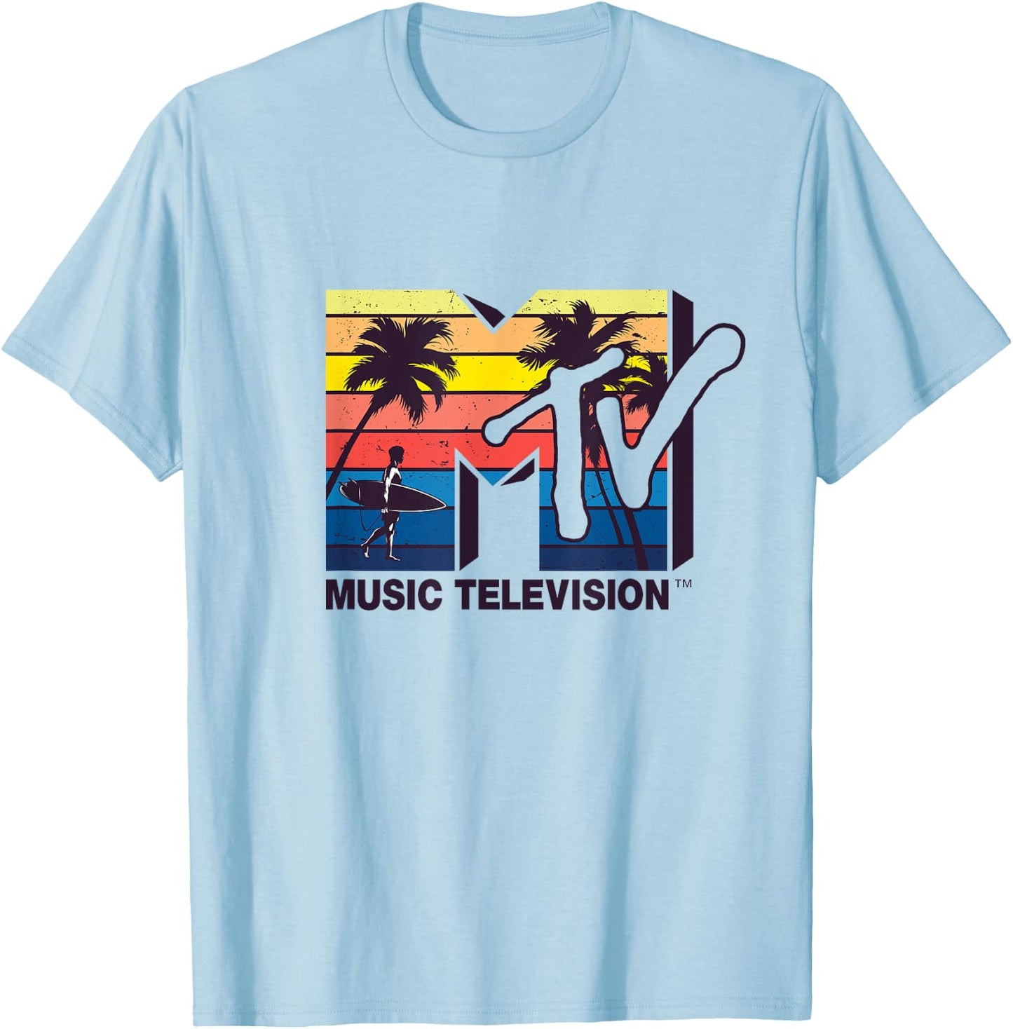 Mademark x MTV - The official MTV Logo with Vintage Surfer and Palms T-Shirt - T-Shirt | Light Blue