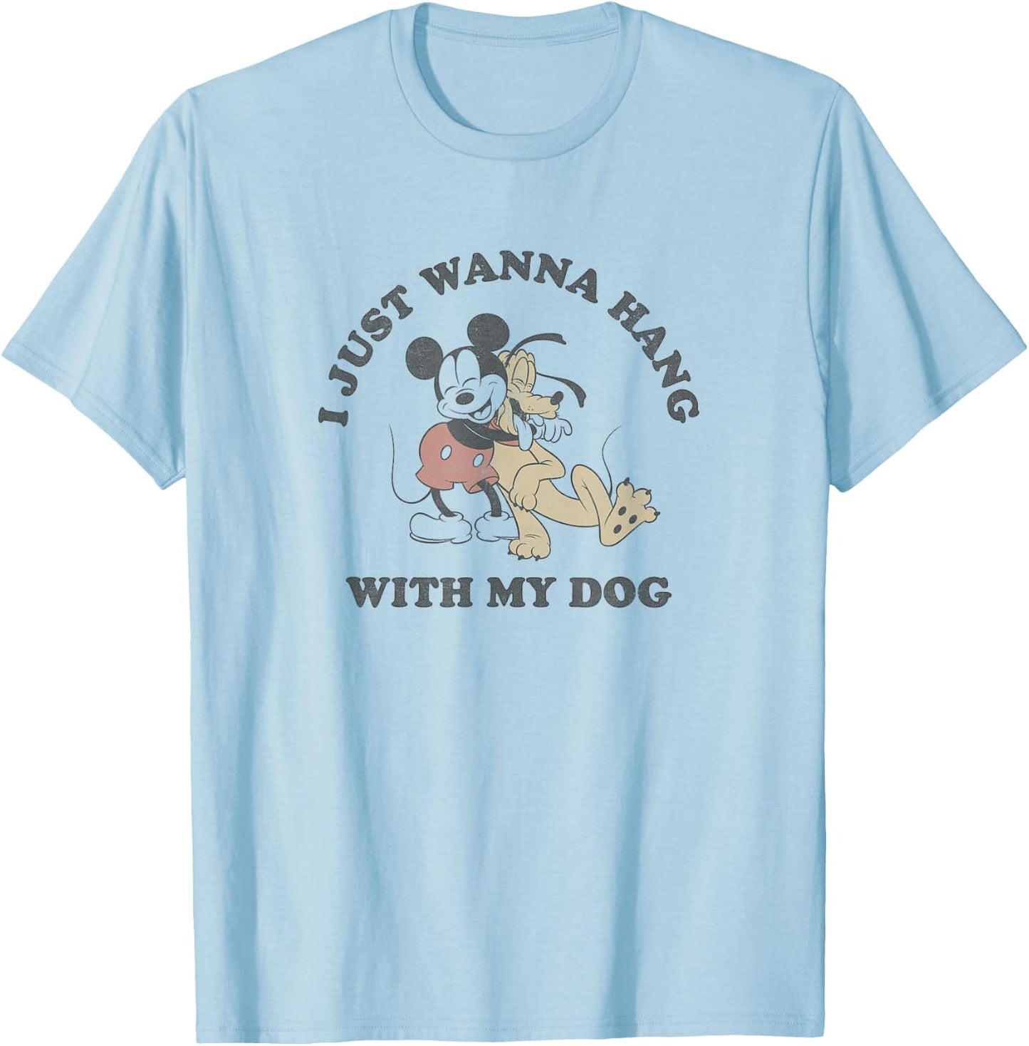 Disney Mickey & Pluto Hugging I Just Wanna Hang With My Dog T-Shirt - T-Shirt | Light Blue