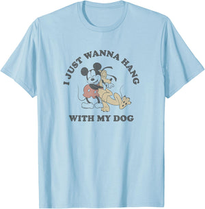Disney Mickey & Pluto Hugging I Just Wanna Hang With My Dog T-Shirt - T-Shirt | Light Blue