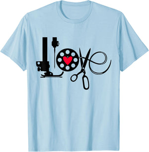 QuiltIing Sewing Heart Love Quilting Quilter Sewer Sewing T-Shirt - T-Shirt | Light Blue