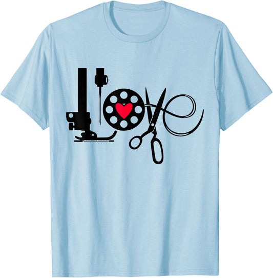 QuiltIing Sewing Heart Love Quilting Quilter Sewer Sewing T-Shirt - T-Shirt | Light Blue