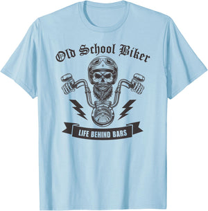 Life Behind Bars Old School Biker I Motorcycle Bike Skull T-Shirt - T-Shirt | Light Blue
