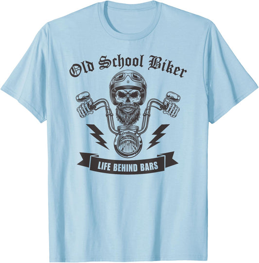 Life Behind Bars Old School Biker I Motorcycle Bike Skull T-Shirt - T-Shirt | Light Blue