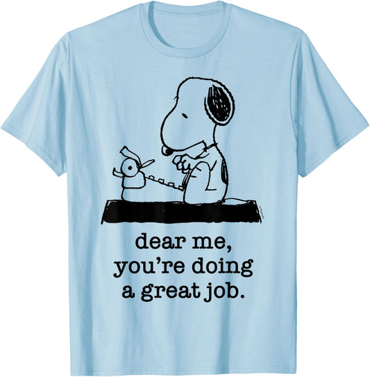 Peanuts - Snoopy Typewriter Dear Me You're Doing A Great Job T-Shirt - T-Shirt | Light Blue