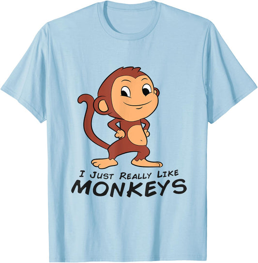 I Just Really Like Monkeys Cute Monkey T-Shirt - T-Shirt | Light Blue