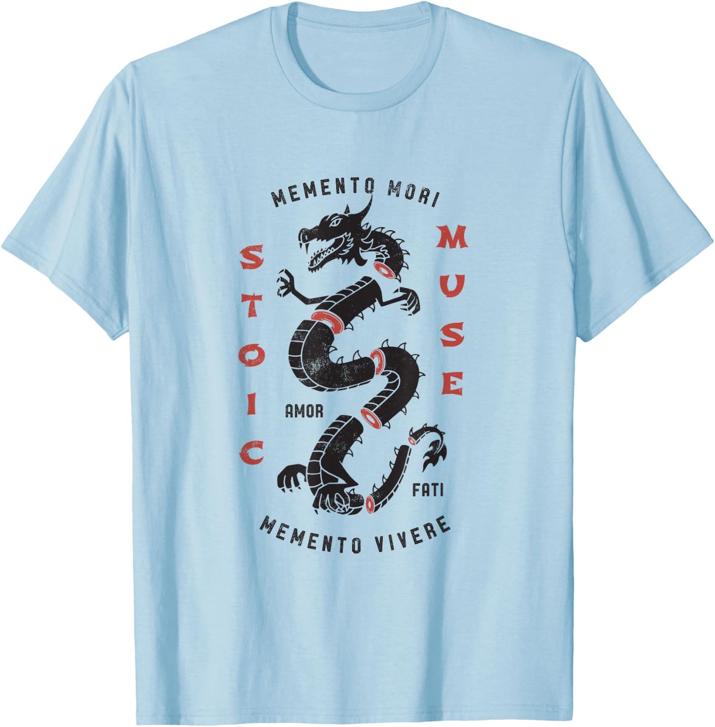 Stoic Quote | Memento Mori | Dragon Graphic T-Shirt - T-Shirt | Light Blue