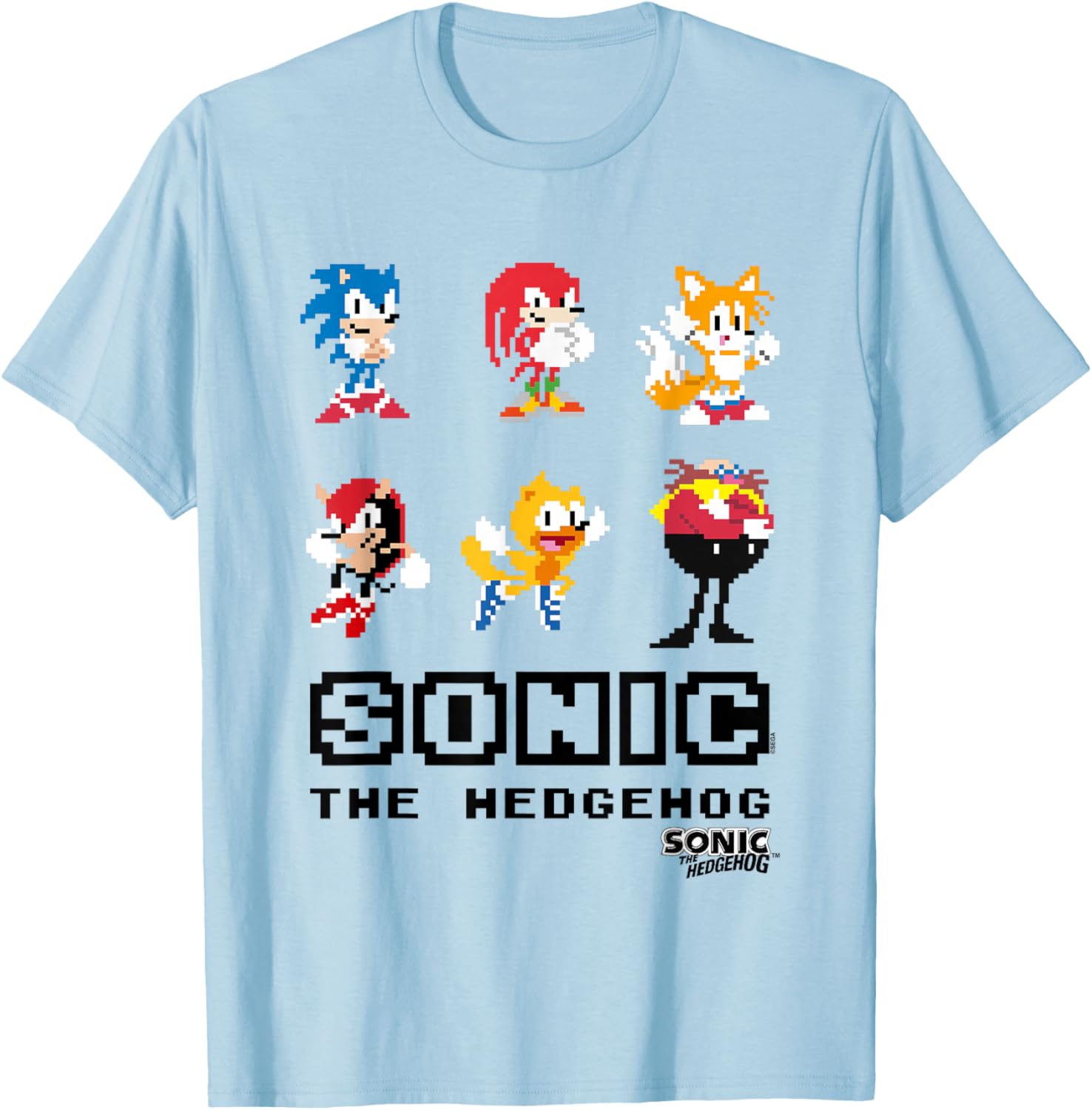 Sonic The Hedgehog Friends & Foes Pixel Art Group Shot T-Shirt - T-Shirt | Light Blue