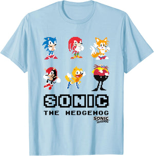 Sonic The Hedgehog Friends & Foes Pixel Art Group Shot T-Shirt - T-Shirt | Light Blue