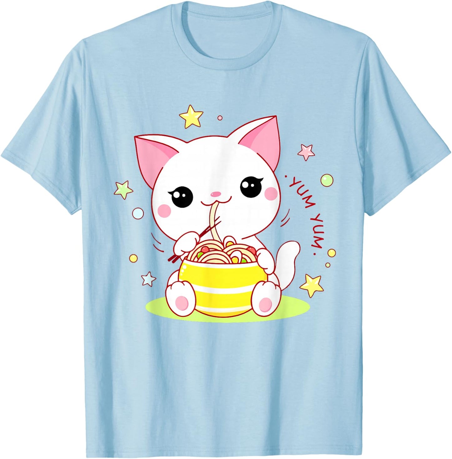 Girl Cat Ramen Noodle Cute Teen Girl Toddler Kawaii Anime T-Shirt - T-Shirt | Light Blue