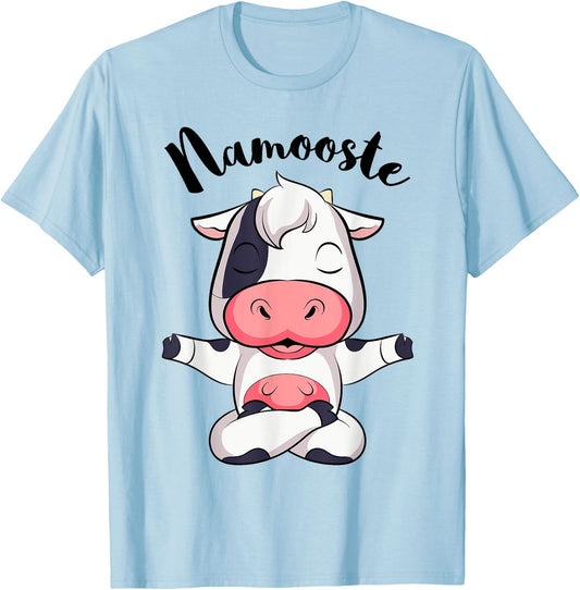 Namoostee Cow Shirt Women Girls Cow Lover Gifts Namaste Yoga T-Shirt - T-Shirt | Light Blue