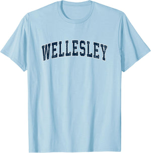 Wellesley Massachusetts MA Vintage Sports Design Navy Design T-Shirt - T-Shirt | Light Blue