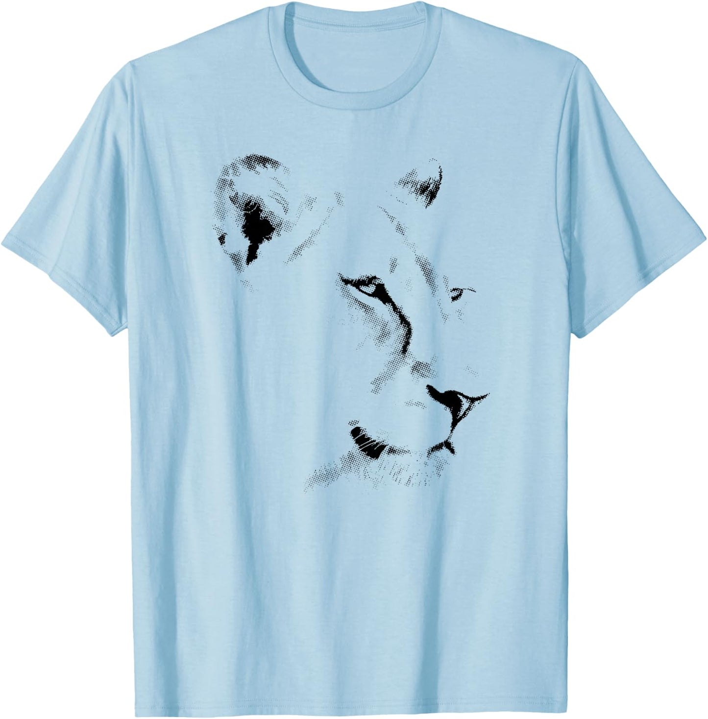 Lion Face in Minimalist Halftone Dots African Wildlife T-Shirt - T-Shirt | Light Blue
