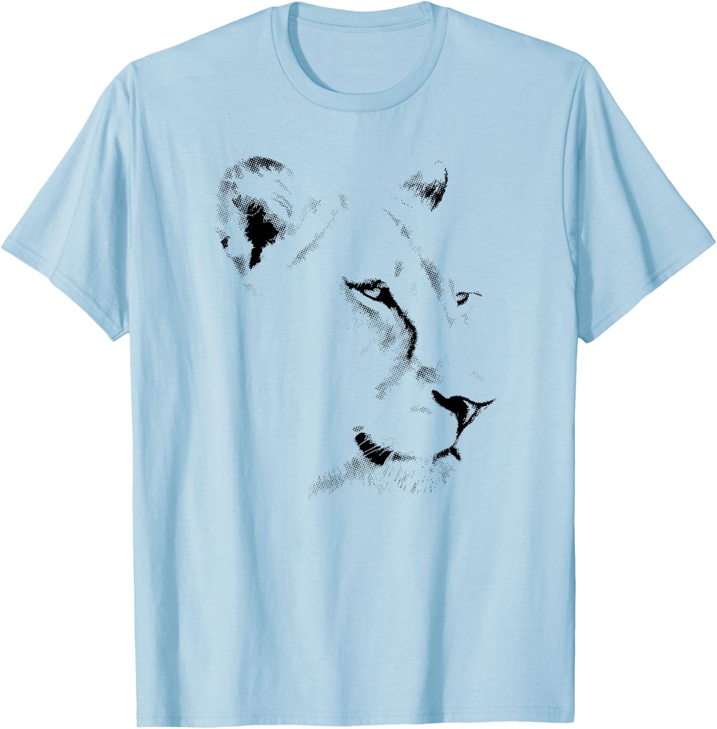 Lion Face in Minimalist Halftone Dots African Wildlife T-Shirt - T-Shirt | Light Blue