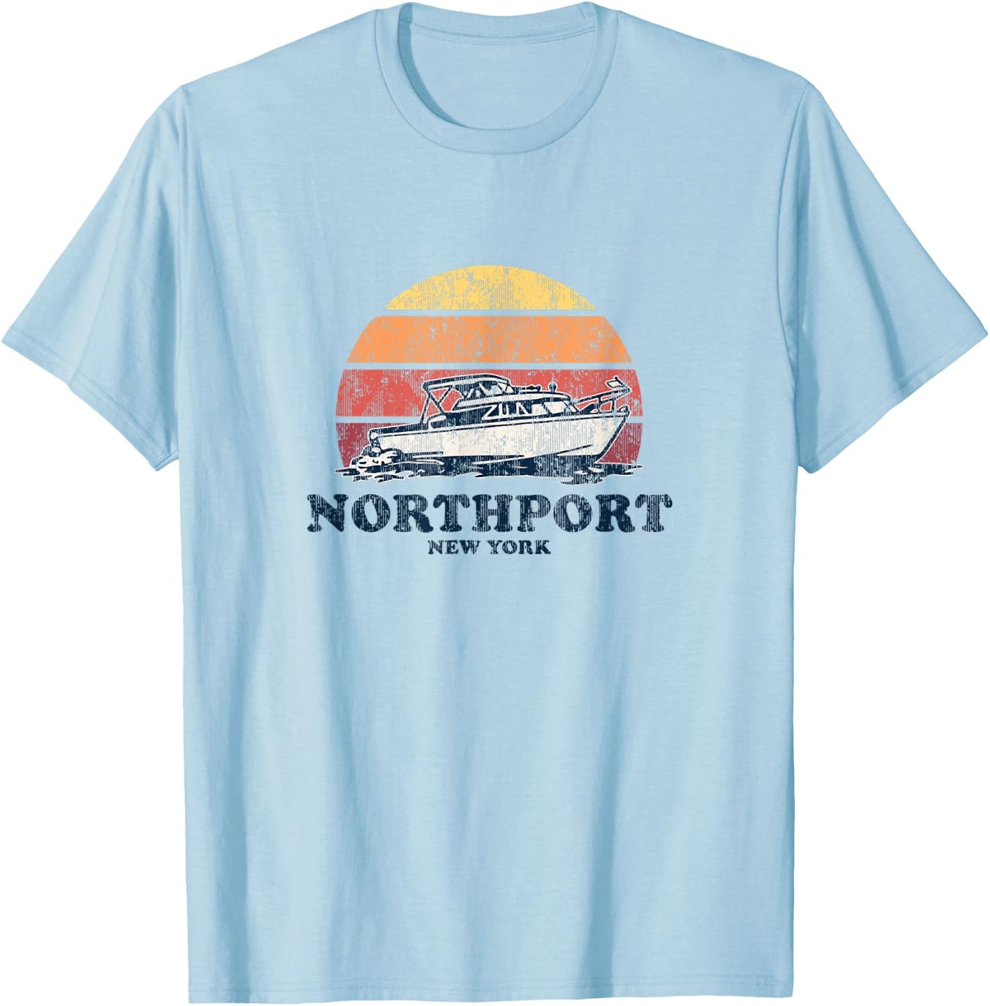 Northport NY Vintage Boating 70s Retro Boat Design T-Shirt - T-Shirt | Light Blue