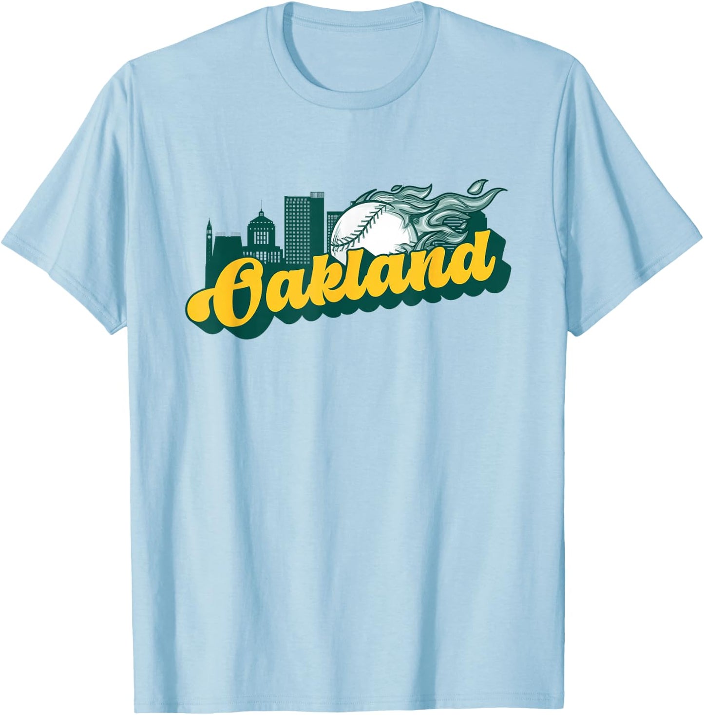 Oakland Baseball Vintage City Skyline Retro Baseball Lover T-Shirt - T-Shirt | Light Blue