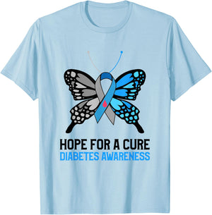 Type 1 Diabetes Awareness Hope For A Cure Mom Butterfly T-Shirt - T-Shirt | Light Blue
