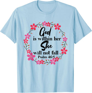 Christian Bible Verse Psalm 46:5 Flower T-Shirt - T-Shirt | Light Blue