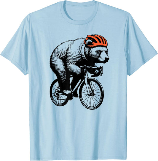 Cycling Bear Cyclist Racing Bike Exercise T-Shirt - T-Shirt | Light Blue