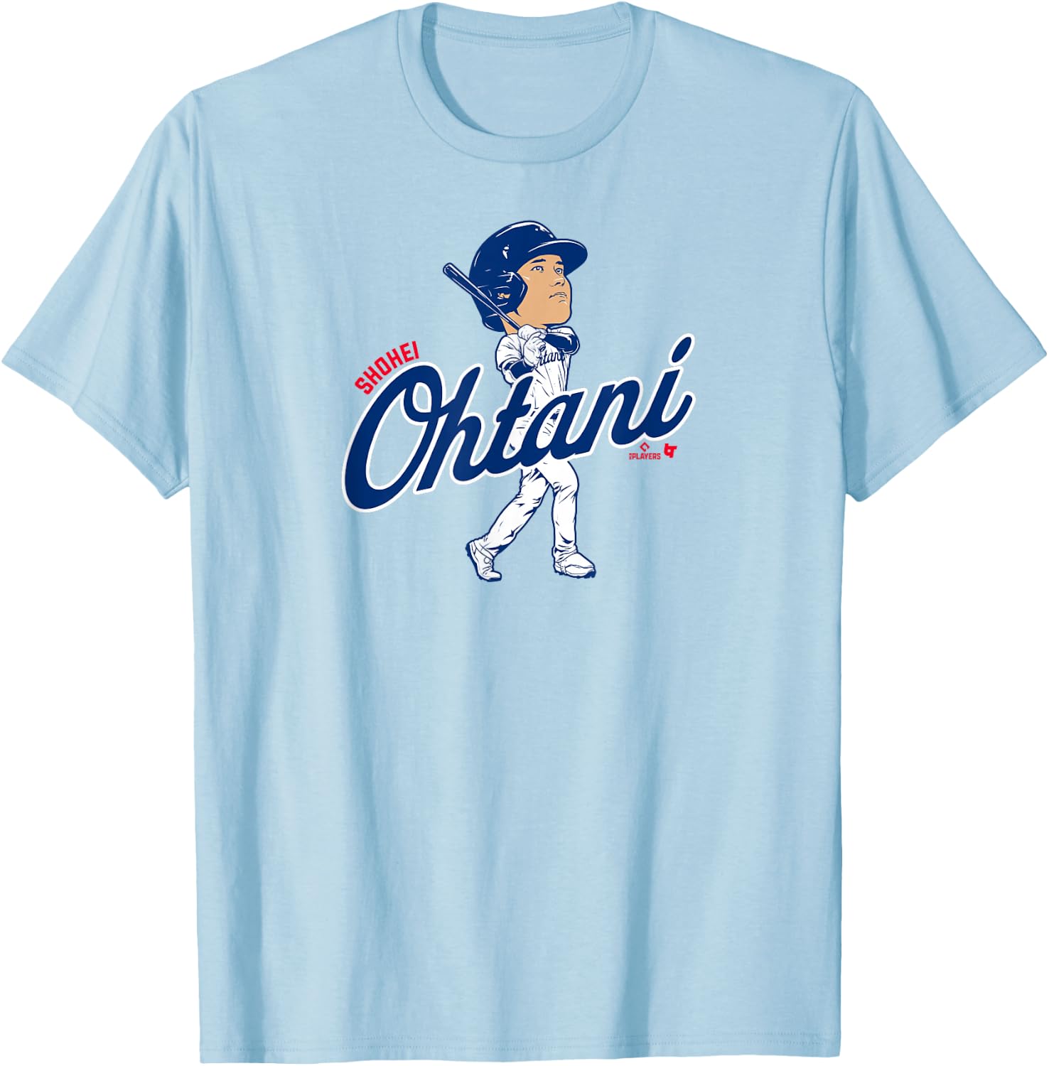 Shohei Ohtani - Batting Caricature - Los Angeles Baseball T-Shirt - T-Shirt | Light Blue