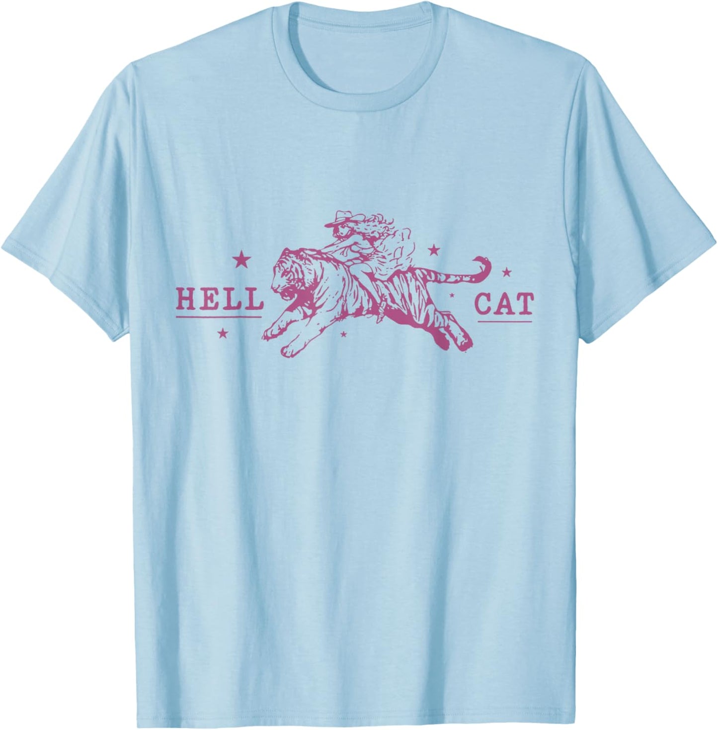 Hell Cat Cowgirl Riding Tiger Vintage T-Shirt - T-Shirt | Light Blue