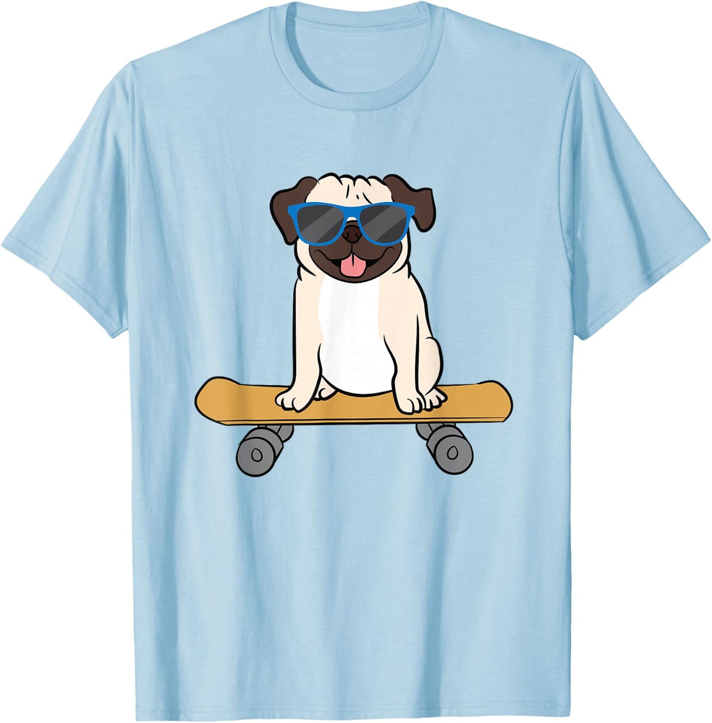 Skateboarding Pug Dog Skateboard Puppy T-Shirt - T-Shirt | Light Blue